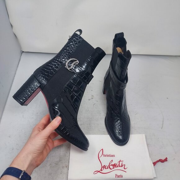 Christian Louboutin Black Crocodile Chelsea Boot - Picture 1 of 12